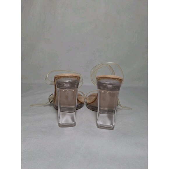 Women's Clear Ankle Straps Block Heel Sandals Womens 8.5 Nude Beige - Picture 4 of 9